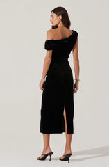 Velvet Off Shoulder Midi Dress