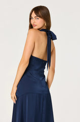 Satin Crossover Halter Midi Dress