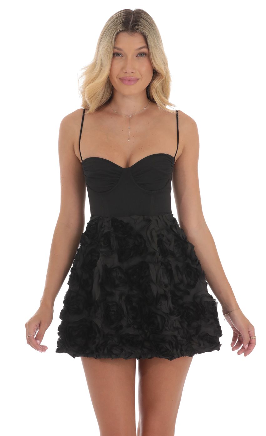 Textured Rose A-line Dress in Black