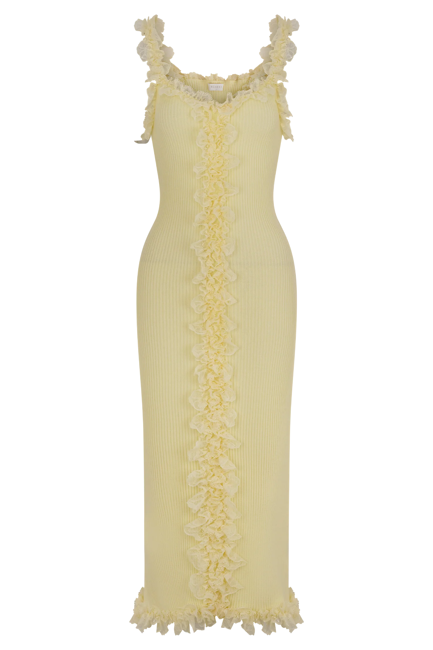 Shay Lace Ruffle Knit Midi Dress - Lemon