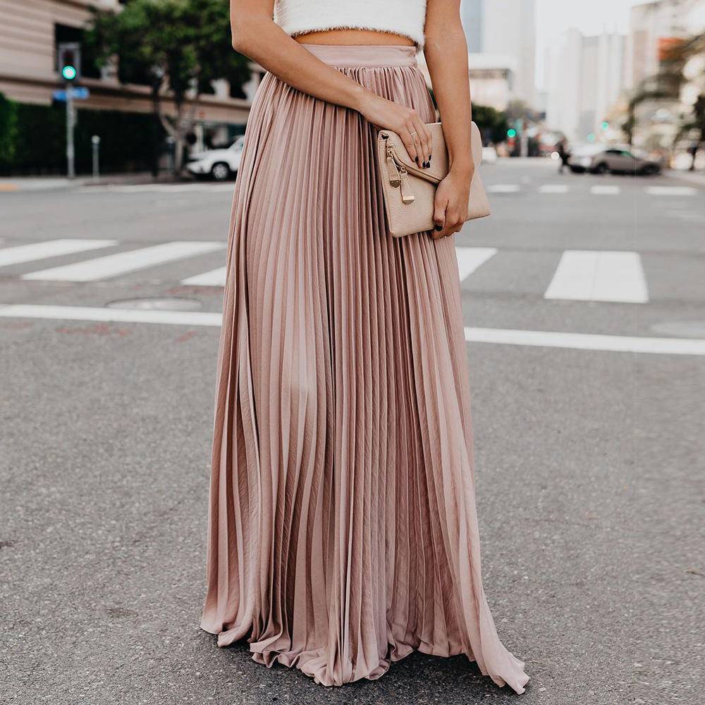 Solid Pleated Swing Floor Dress