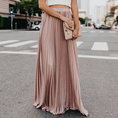 Solid Pleated Swing Floor Dress