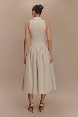 Valery Linen Midi Collar Dress - Natural
