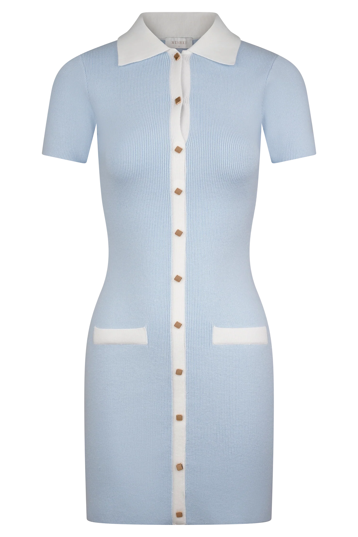 Seema Contrast Mini Dress - Light Blue/White
