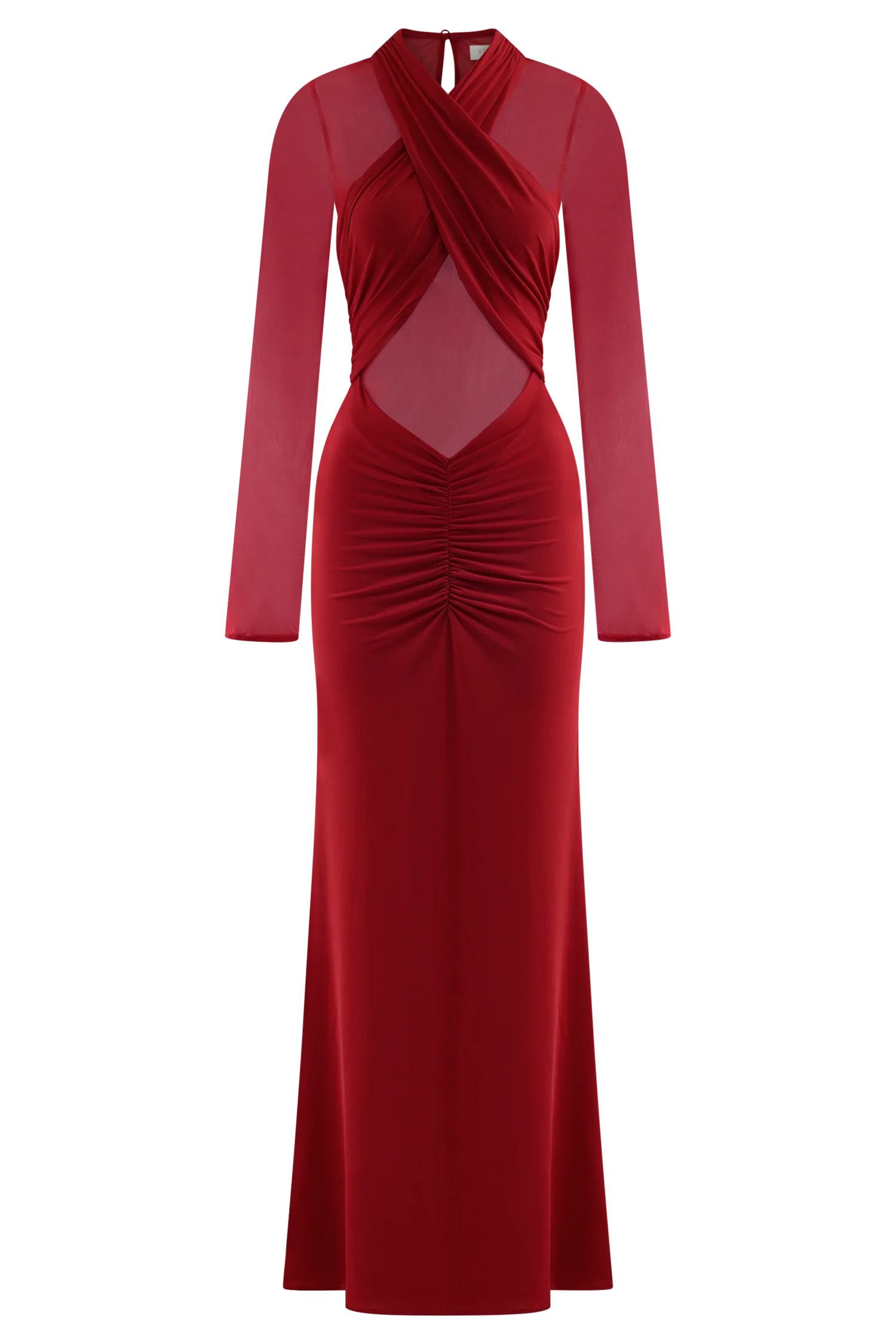 Tania Slinky And Mesh Long Sleeve Maxi Dress - Ruby