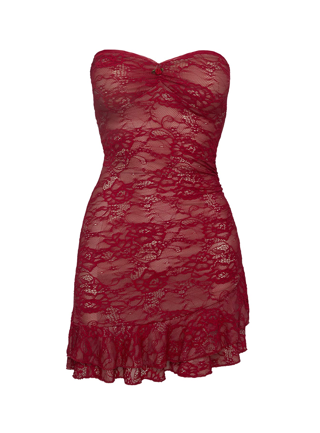 Hailees Lace Strapless Mini Dress Red Petite