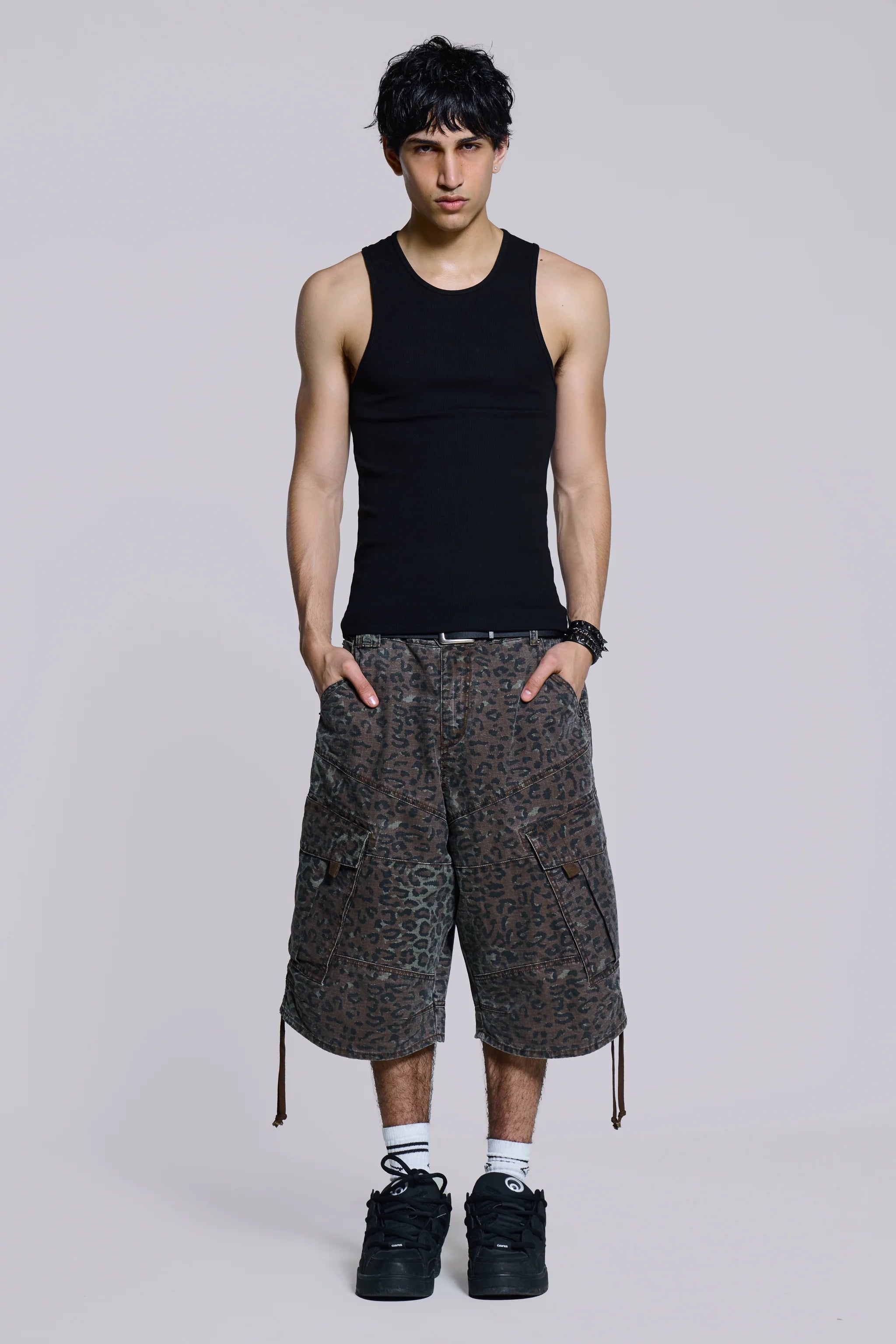 Charcoal Leopard Cadet Baggy Shorts