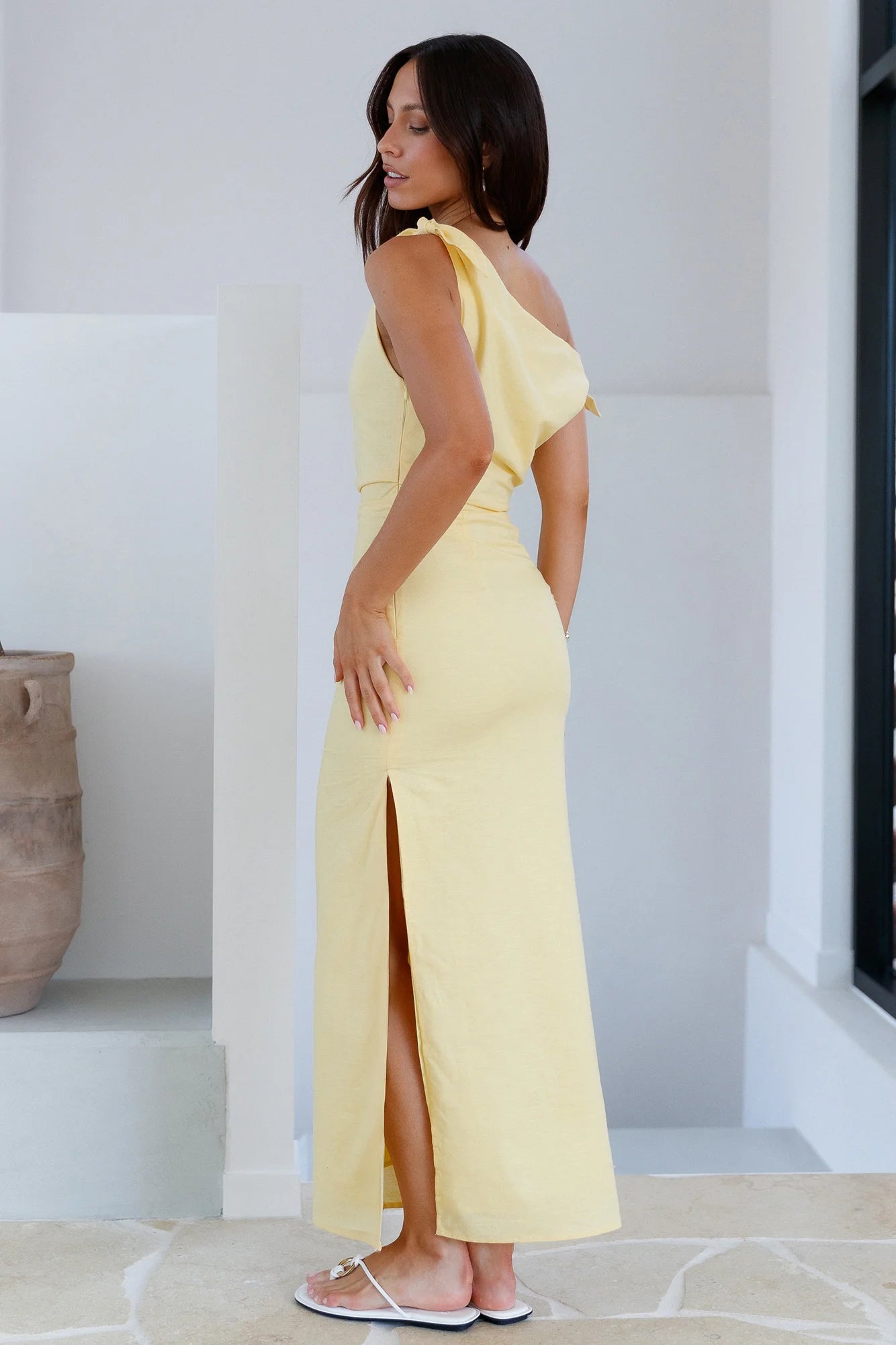 Arctic Allure Linen Maxi Dress Lemon