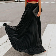 Solid Pleated Swing Floor Dress