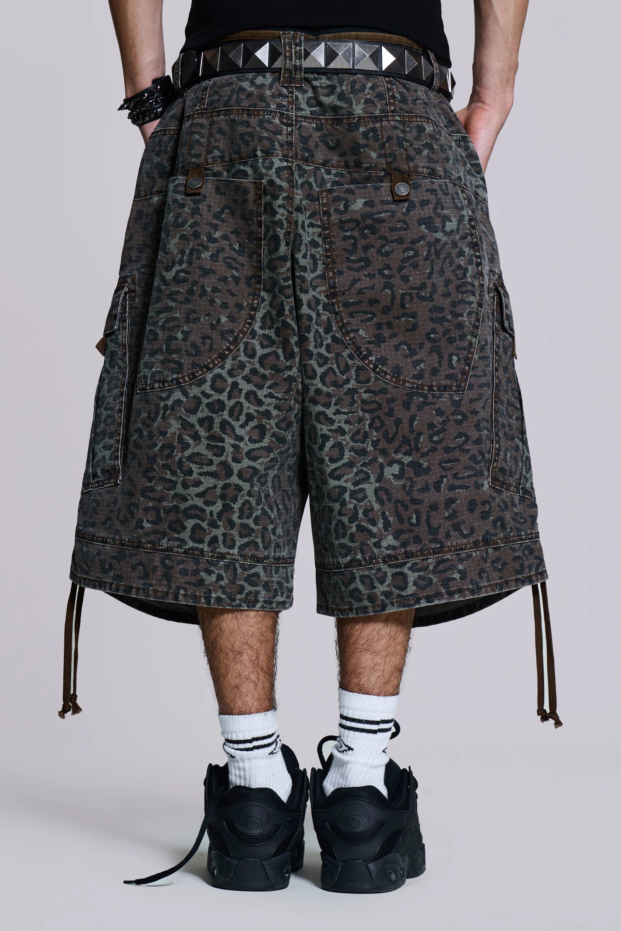 Charcoal Leopard Cadet Baggy Shorts