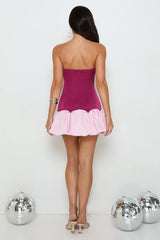After Hour Sparkle Satin Strapless Mini Dress Pink