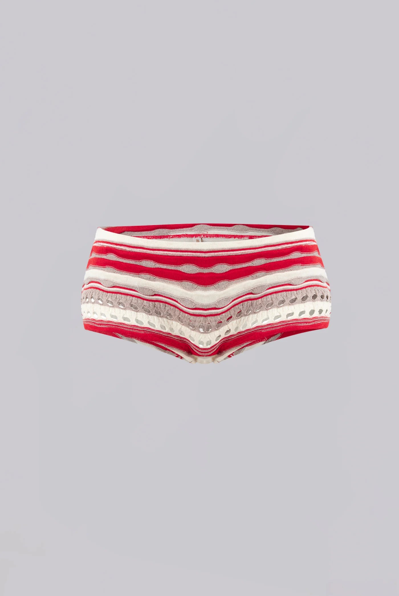 Cata Red Stripe Ruffle Knit Mini Shorts