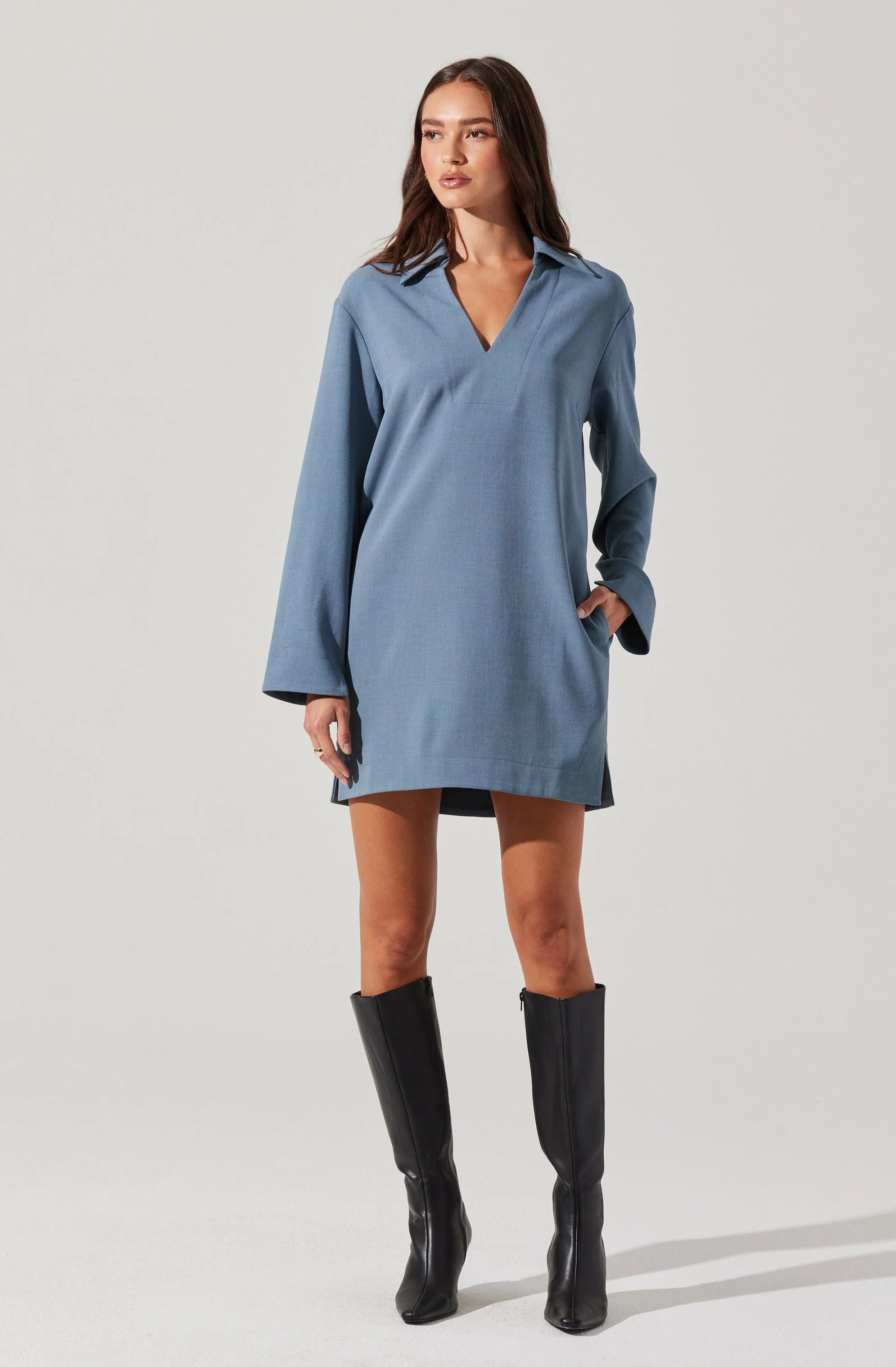 V-Neck Woven Mini Dress