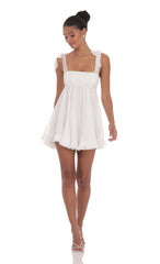 Shimmer Ruffle Babydoll Dress in White