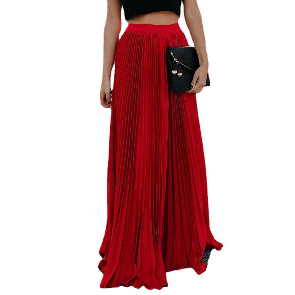 Solid Pleated Swing Floor Dress