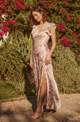 Satin Flutter Sleeve Maxi Dress