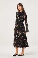 Tie-Neck Ruffled Midi Dress