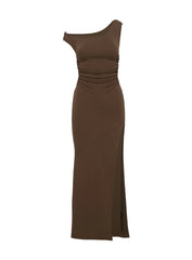 Rios One Shoulder Maxi Dress Brown