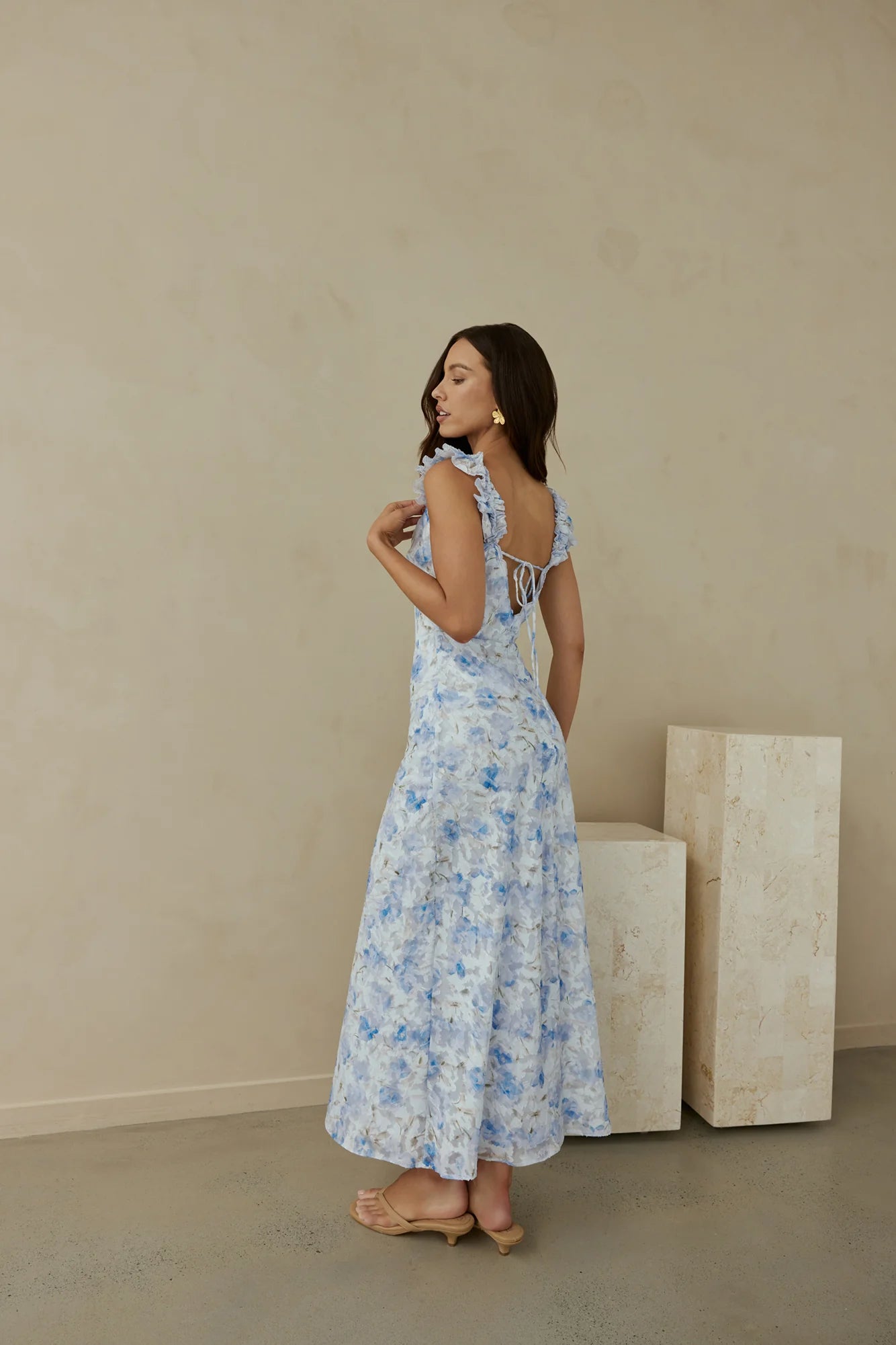 Rose Petal Reverie Midi Dress Blue