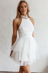 Andria Halterneck Tulle Mini Dress White