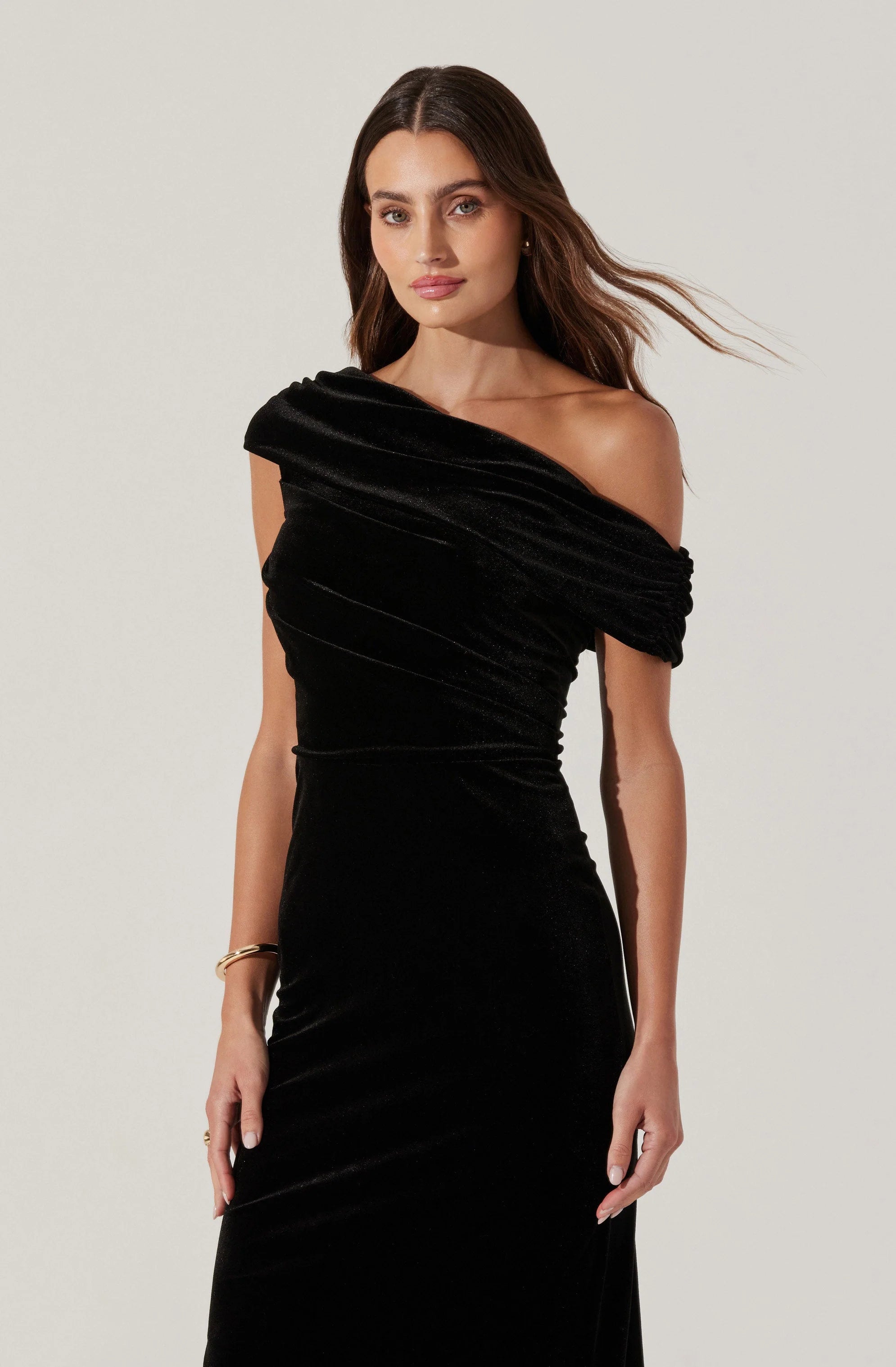 Velvet Off Shoulder Midi Dress