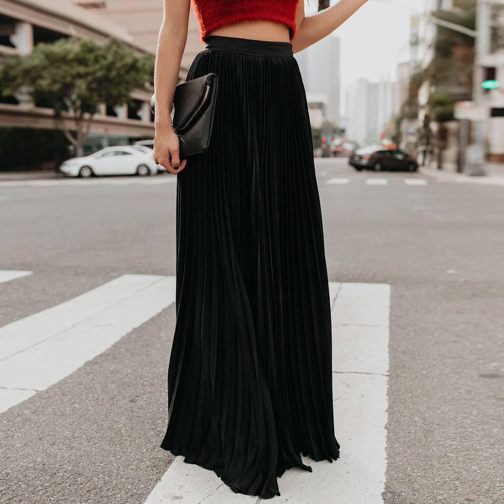 Solid Pleated Swing Floor Dress