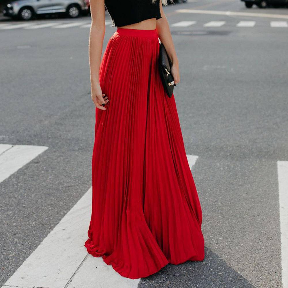 Solid Pleated Swing Floor Dress