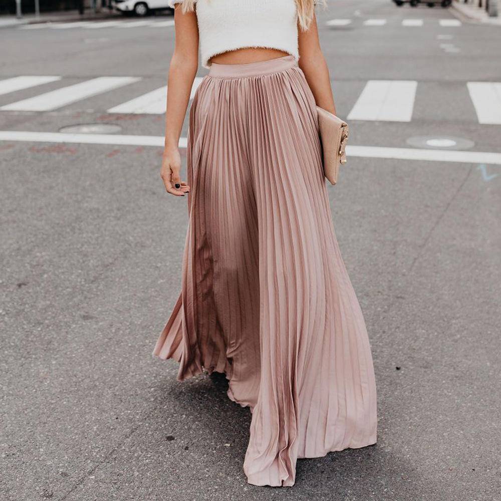 Solid Pleated Swing Floor Dress