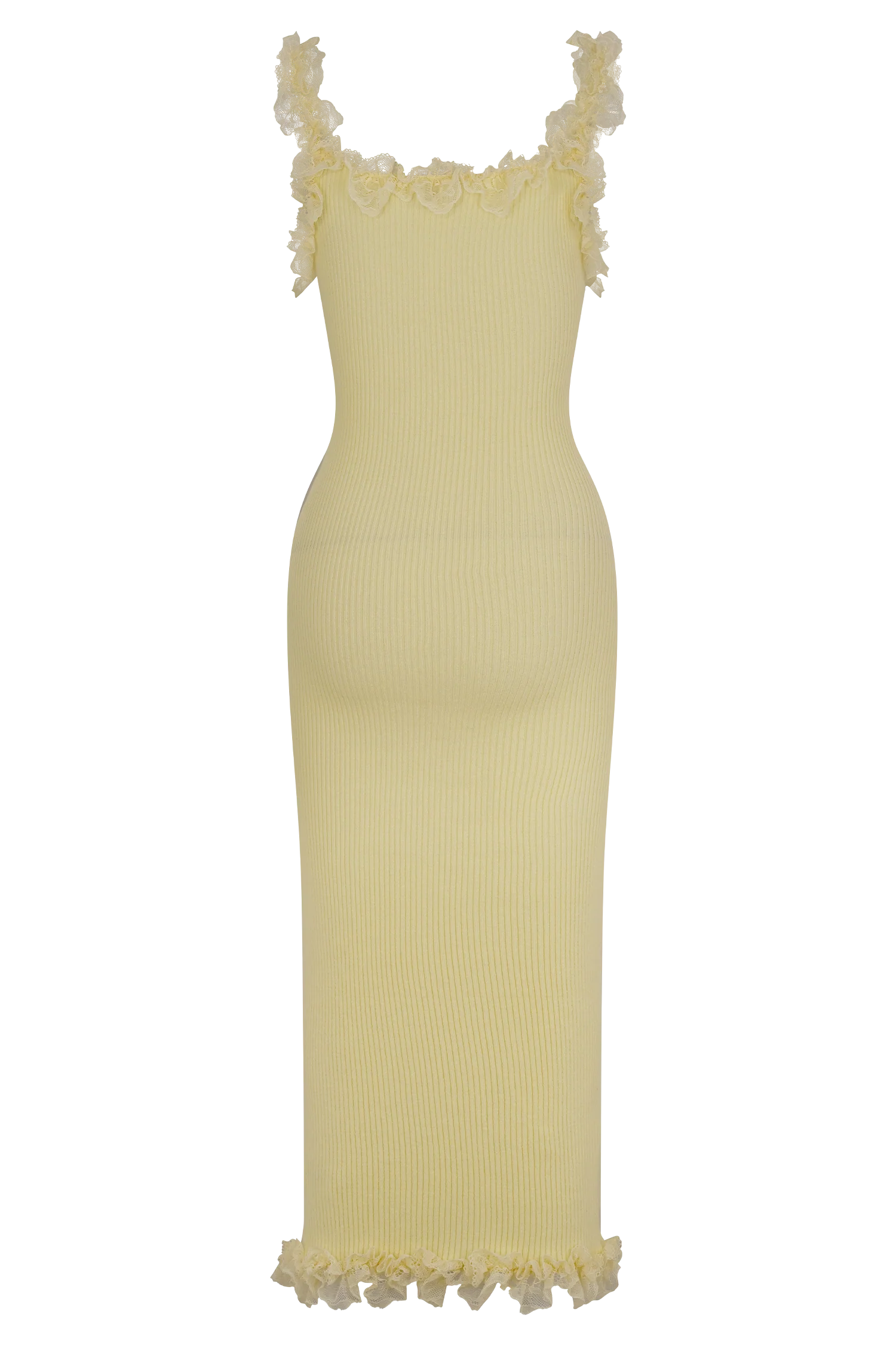 Shay Lace Ruffle Knit Midi Dress - Lemon