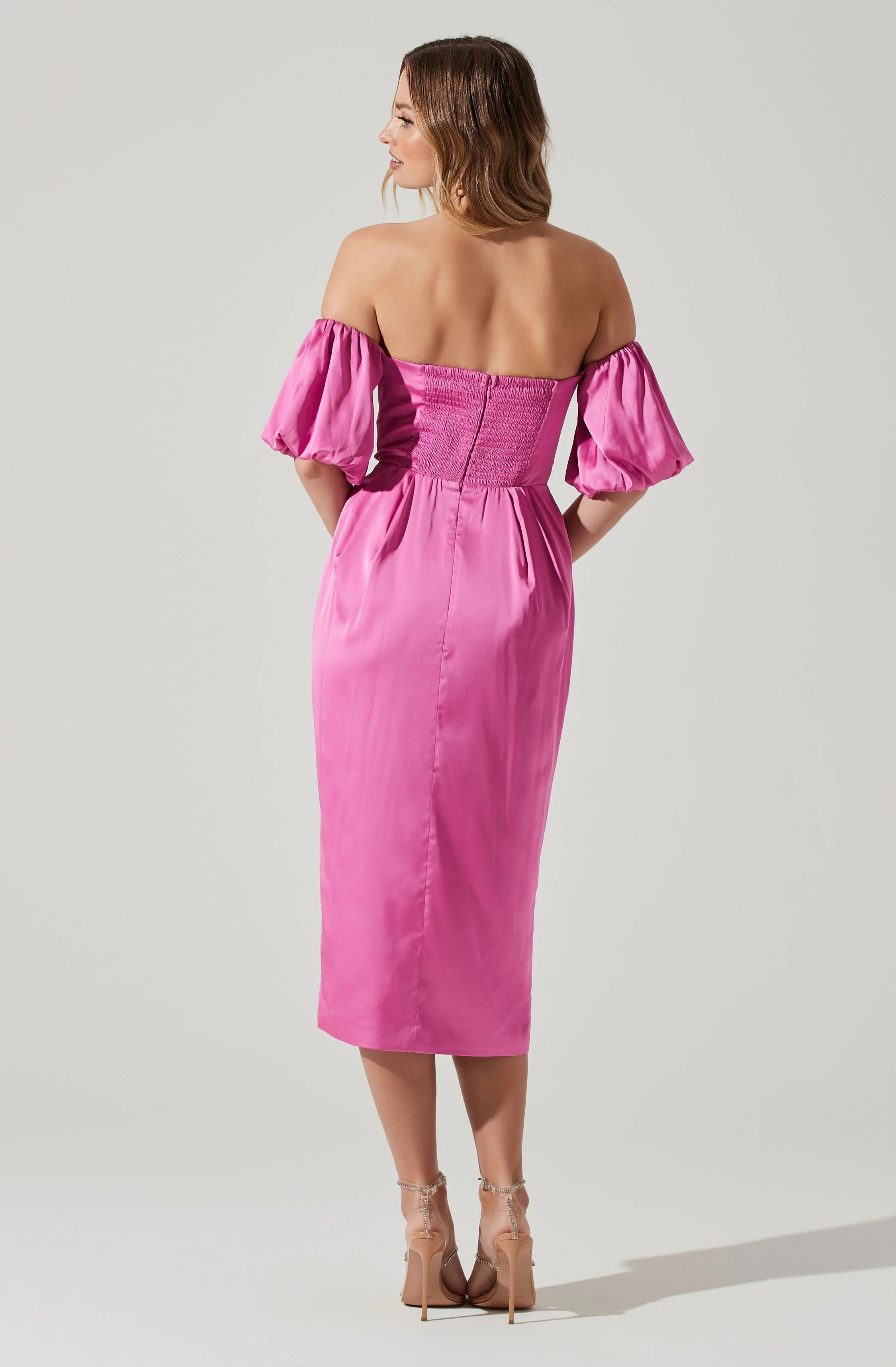 Zurina Off Shoulder Puff Sleeve Midi Dress