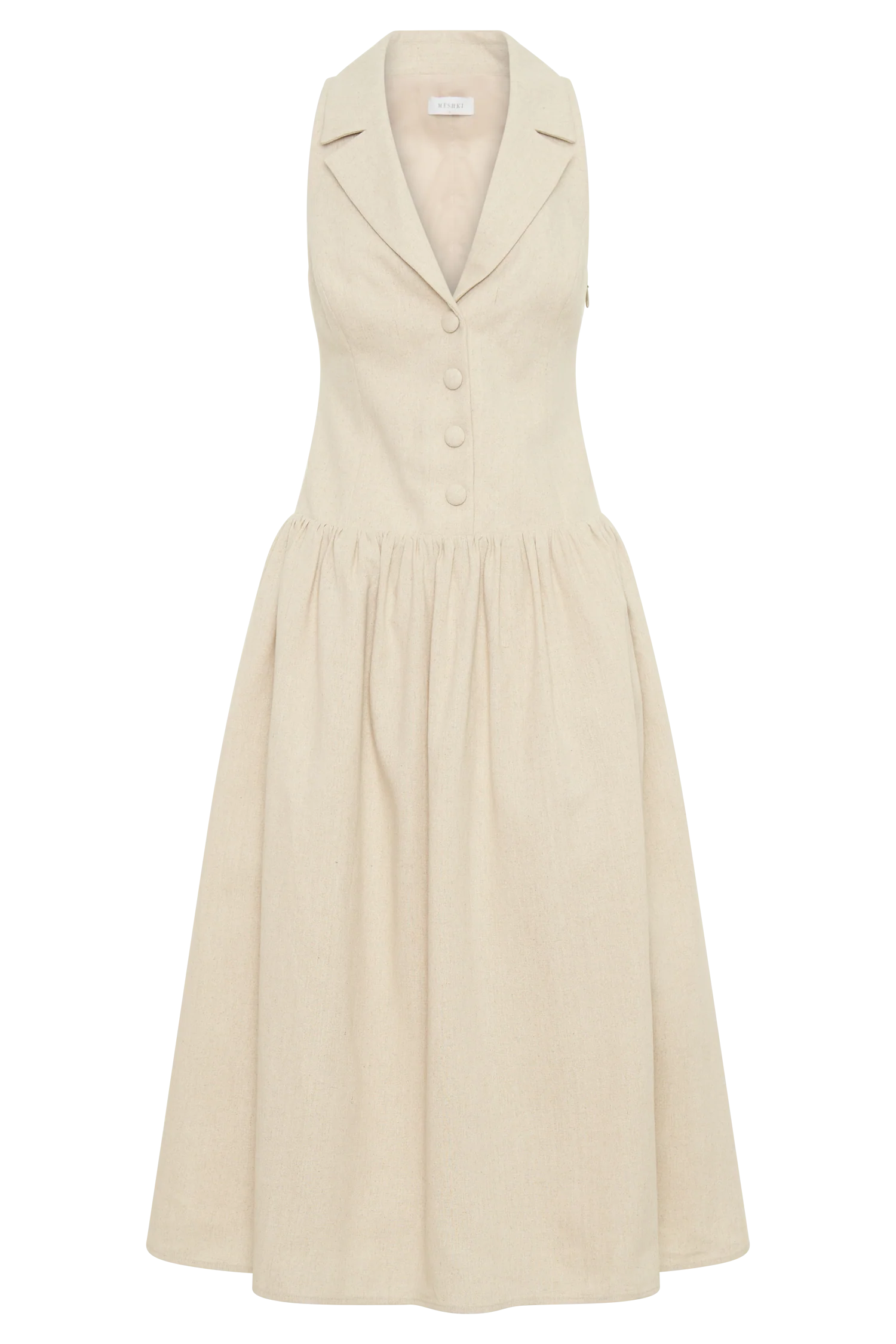 Valery Linen Midi Collar Dress - Natural